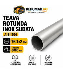 Teava rotunda inox sudata AISI 304, 76.1 x 2 mm, 6 metri Teava rotunda inox sudata AISI 304, 76.1 x 2 mm, 6 metri